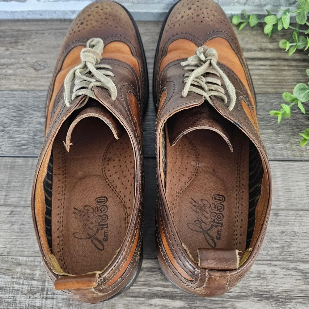 Johnston & Murphy J&M 1850 Two Tone Brown Leather Wingtip Brogue Oxfords Sz. 9.5